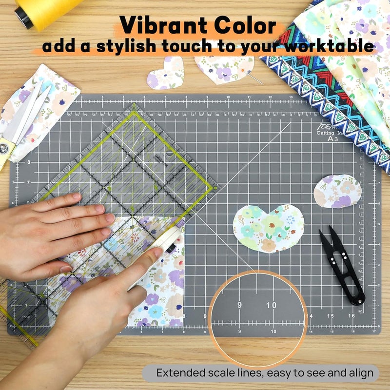 Idemeet Premium Self Healing Cutting Mat 18'' x 12'', A3 Non-slip Sewing Mat for Quilting, 5-Ply Rotary Cutting Board Double-Sided for Crafts Cutting Fabric Scrapbooking Modeling Projects, Anthracite Gray - Image 3